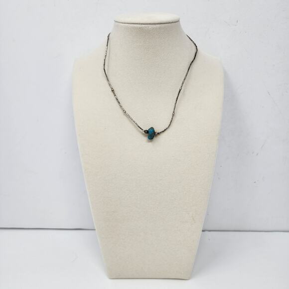 Sterling Silver Antique Vintage Genuine Raw Turquoise Necklace - Picture 1 of 7
